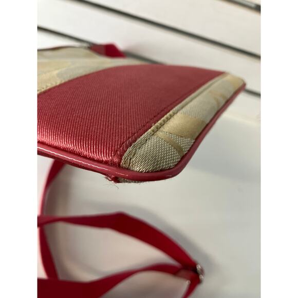 COACH SMALL TAN, PINK SIGNATURE CANVAS WOMENS CROSSBODY BAG - Picture 8 of 16